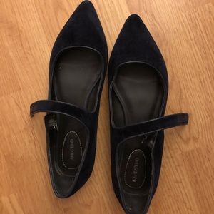 Lands’ End navy blue suede Mary Jane flat- size 7
